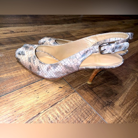 Snakeskin Slingback Heels stuart Weitzman formal peep toe cream fall cocktail - Picture 1 of 7